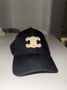 CELINE Triomphe Logo Baseball Cap in Black Denim Cotton